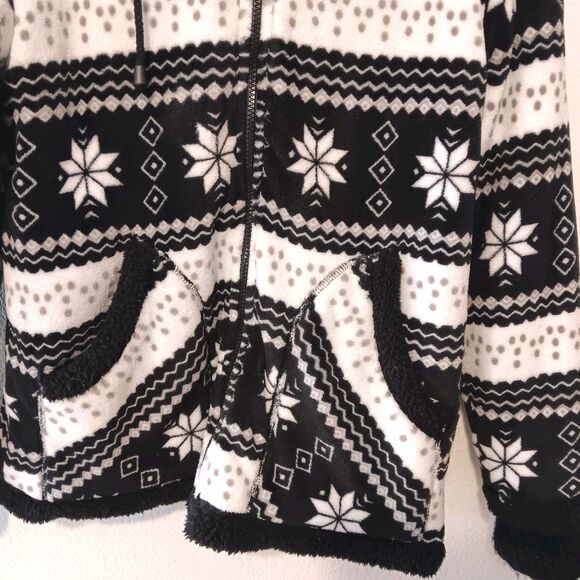 TrailCrest Sherpa Lined Full Zip Fleece Hoodie Jacket Sz S Black White Fair Isle - Picture 4 of 12